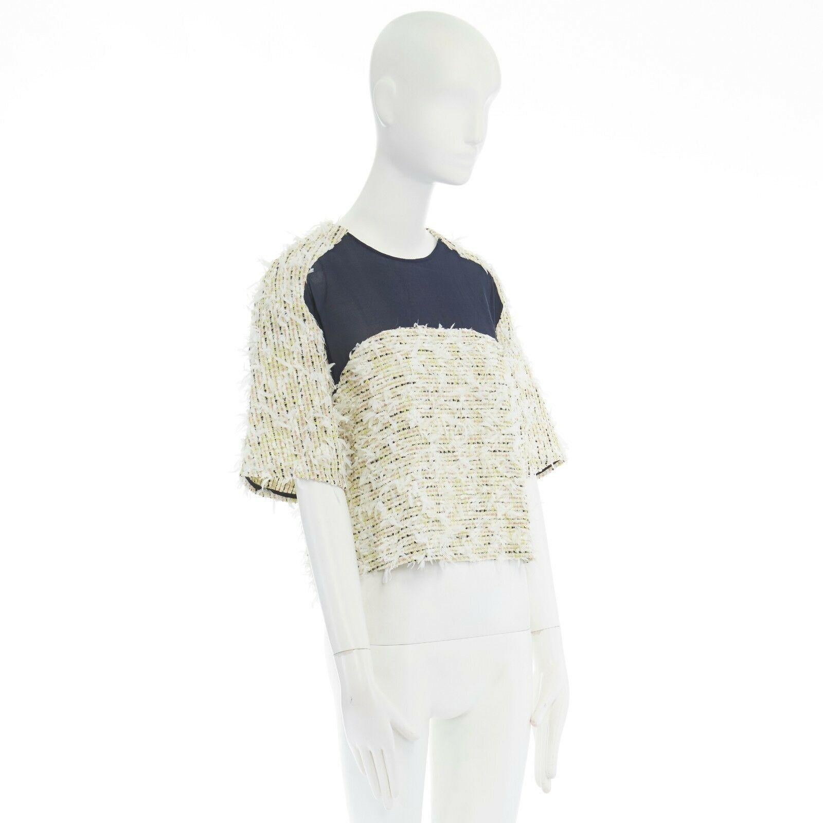 3.1 PHILLIP LIM yellow fluffy embellished tweed mesh yoke cropped top US4 M In Excellent Condition In Hong Kong, NT