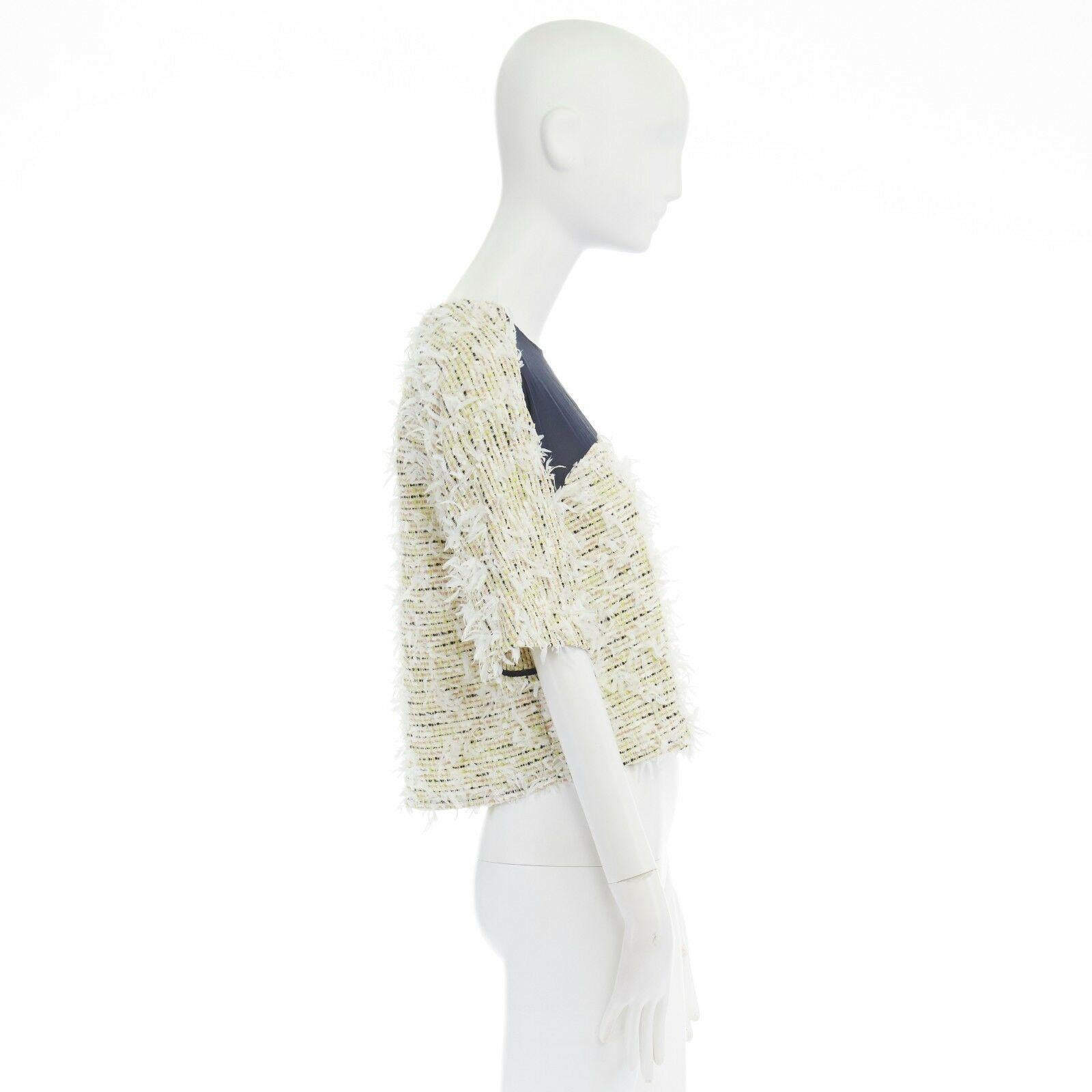 Women's 3.1 PHILLIP LIM yellow fluffy embellished tweed mesh yoke cropped top US4 M