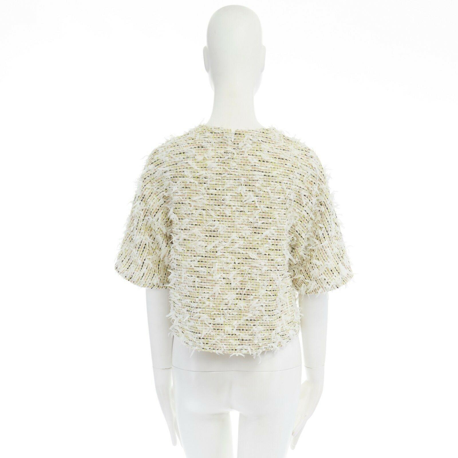 3.1 PHILLIP LIM yellow fluffy embellished tweed mesh yoke cropped top US4 M 1