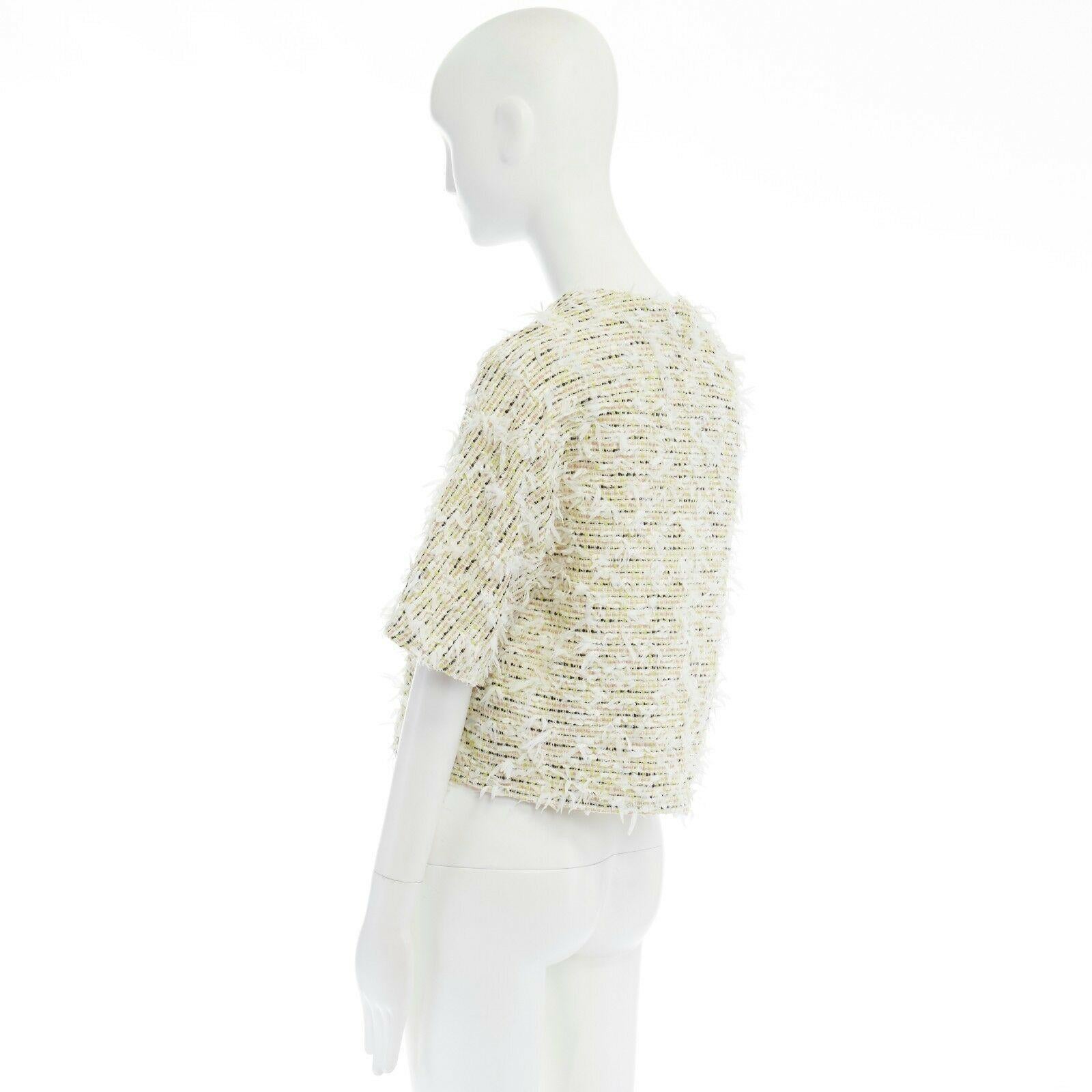 3.1 PHILLIP LIM yellow fluffy embellished tweed mesh yoke cropped top US4 M 2