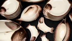 31 Piece Set of Longwy Brown and Cream Fish Plates and Serving Dishes