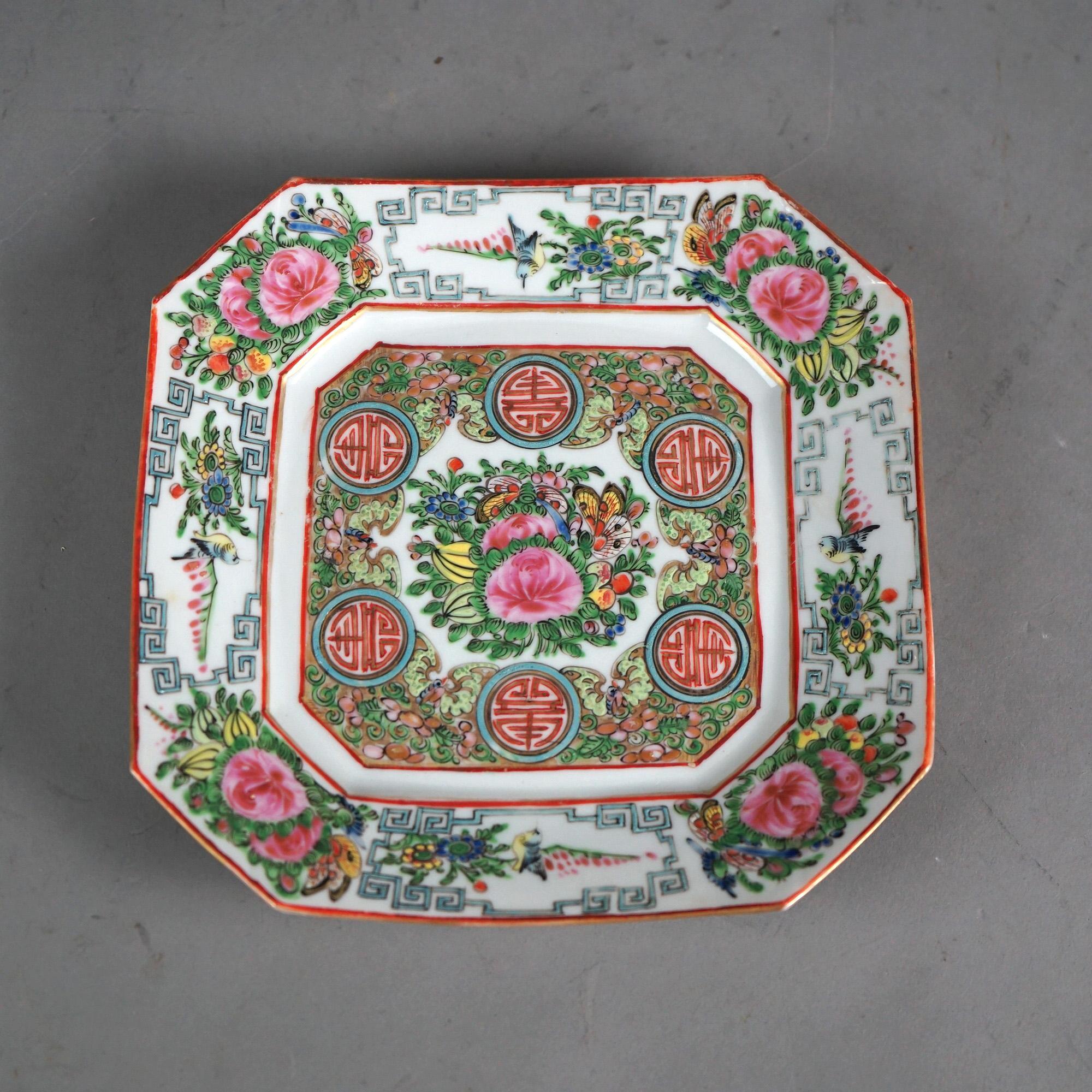 31 Pieces Antique Rose Medallion Plates, Saucers & Cups with Garden Scenes C1920 4