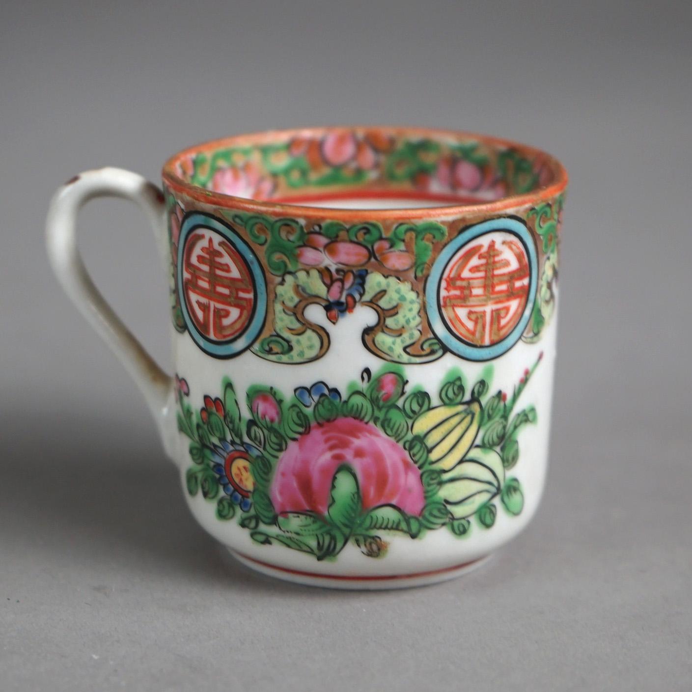 31 Pieces Antique Rose Medallion Enameled Porcelain Plates, Saucers & Cups with Garden Scenes C1920

Measures - Salad Plates 7 1/4