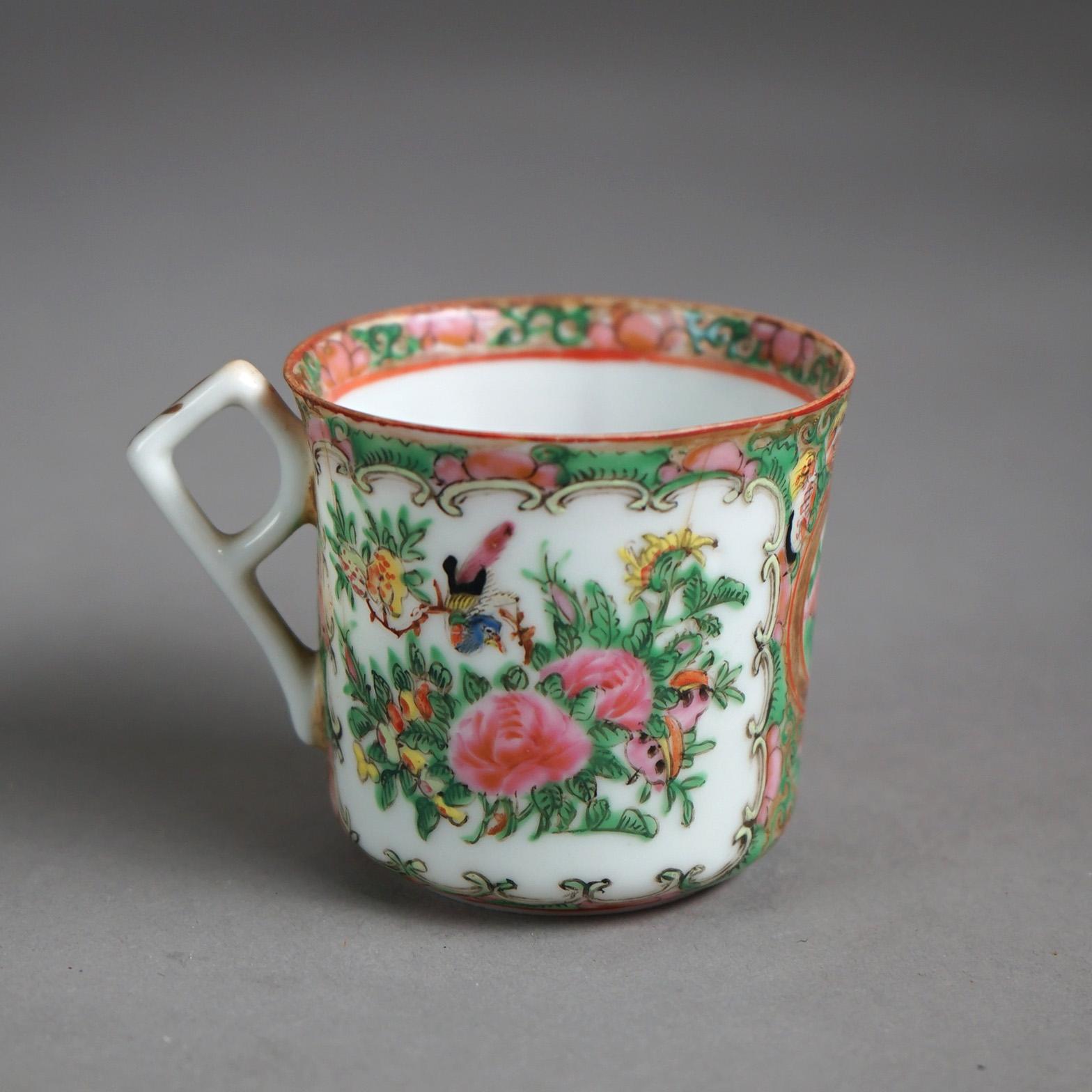 Asian 31 Pieces Antique Rose Medallion Plates, Saucers & Cups with Garden Scenes C1920