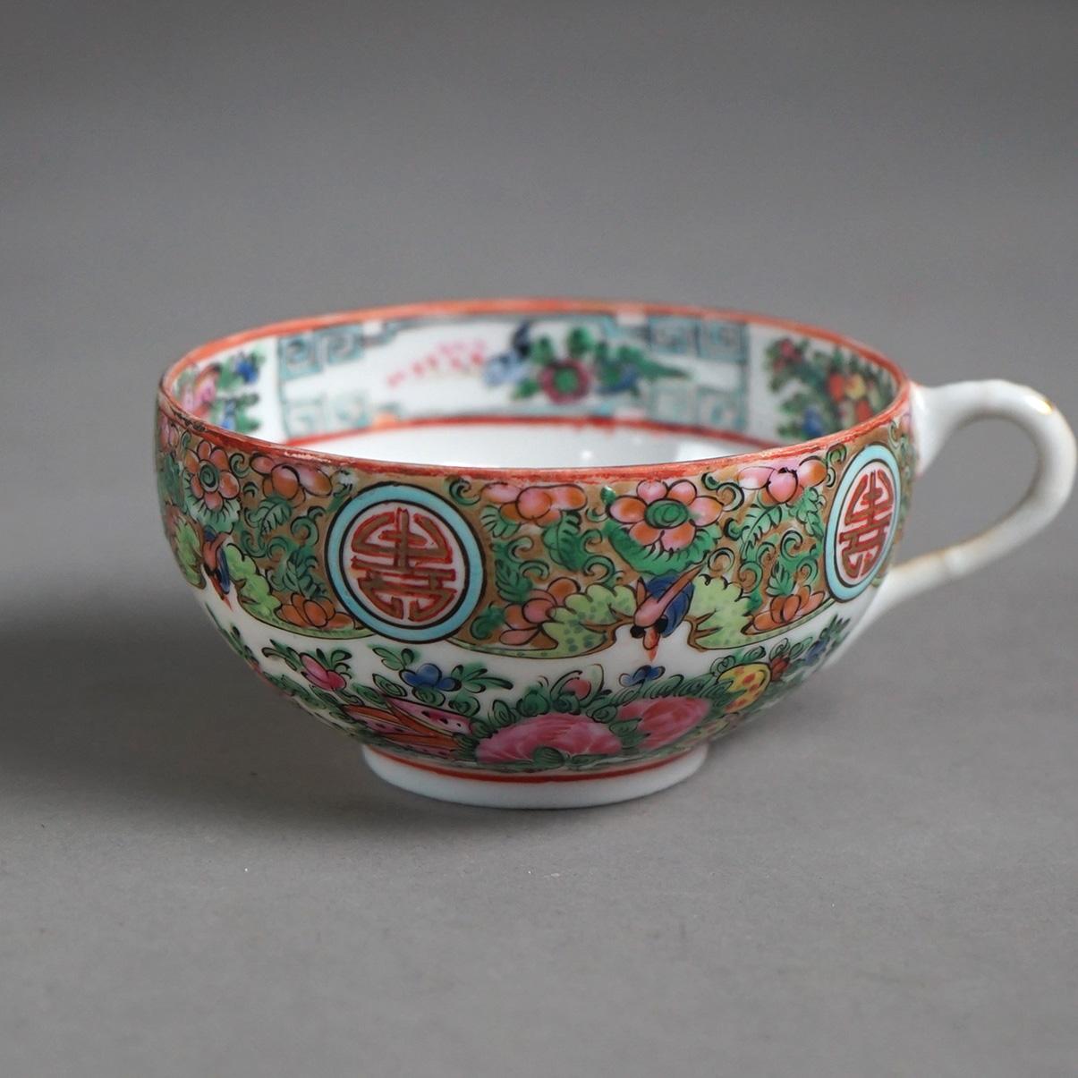 20th Century 31 Pieces Antique Rose Medallion Plates, Saucers & Cups with Garden Scenes C1920