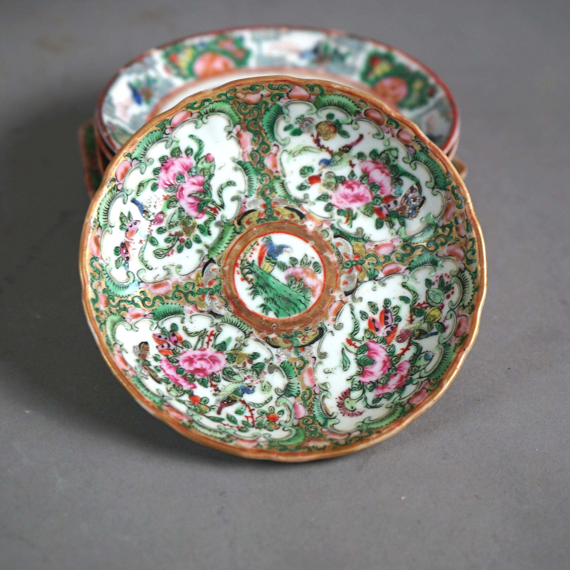 31 Pieces Antique Rose Medallion Plates, Saucers & Cups with Garden Scenes C1920 1