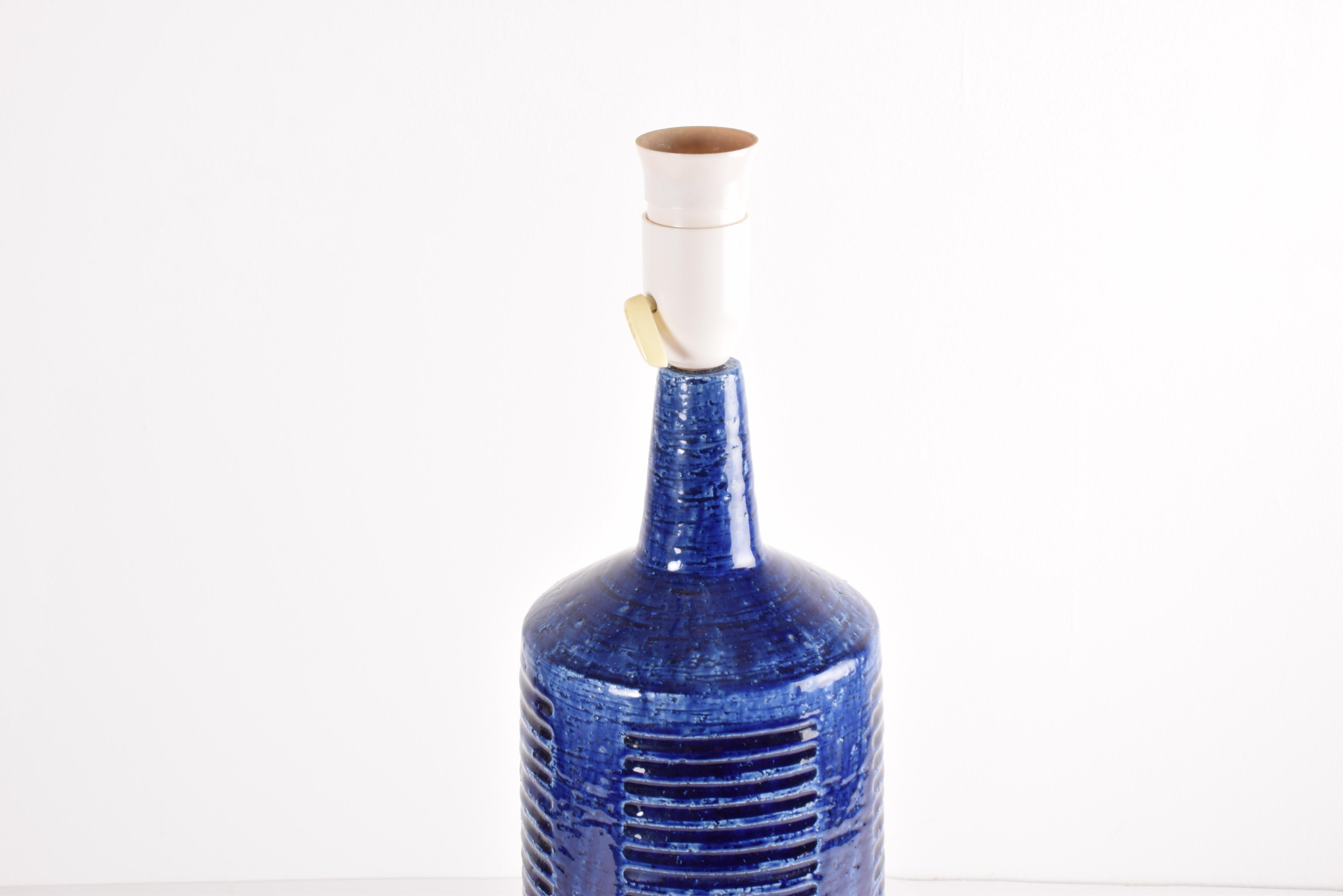 Scandinavian Modern Rare Tall Palshus Blue Table Lamp Danish Mid-Century Modern Ceramic, 1960s For Sale
