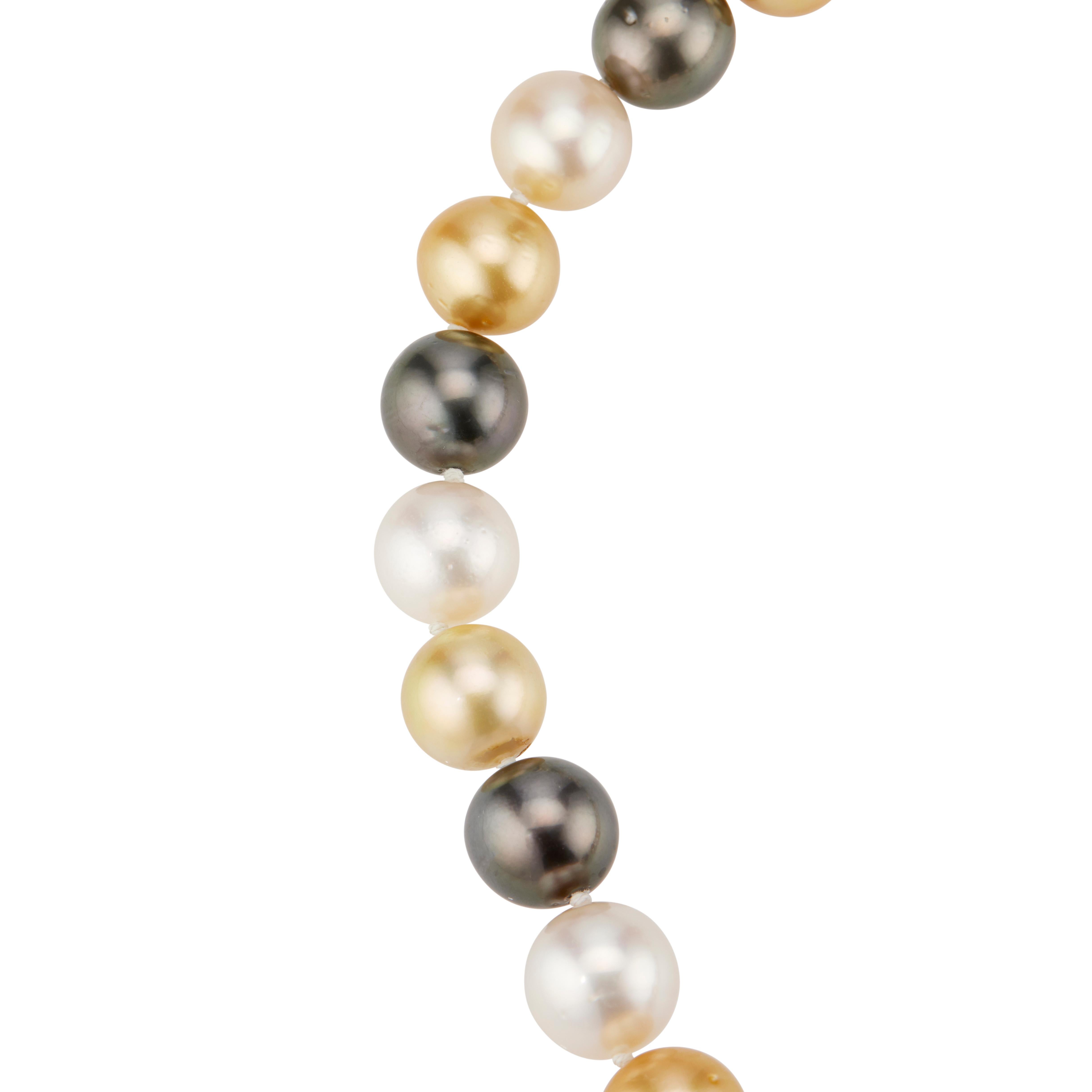 Round Cut 31 South Sea Multicolor Cultured Pearl Necklace 