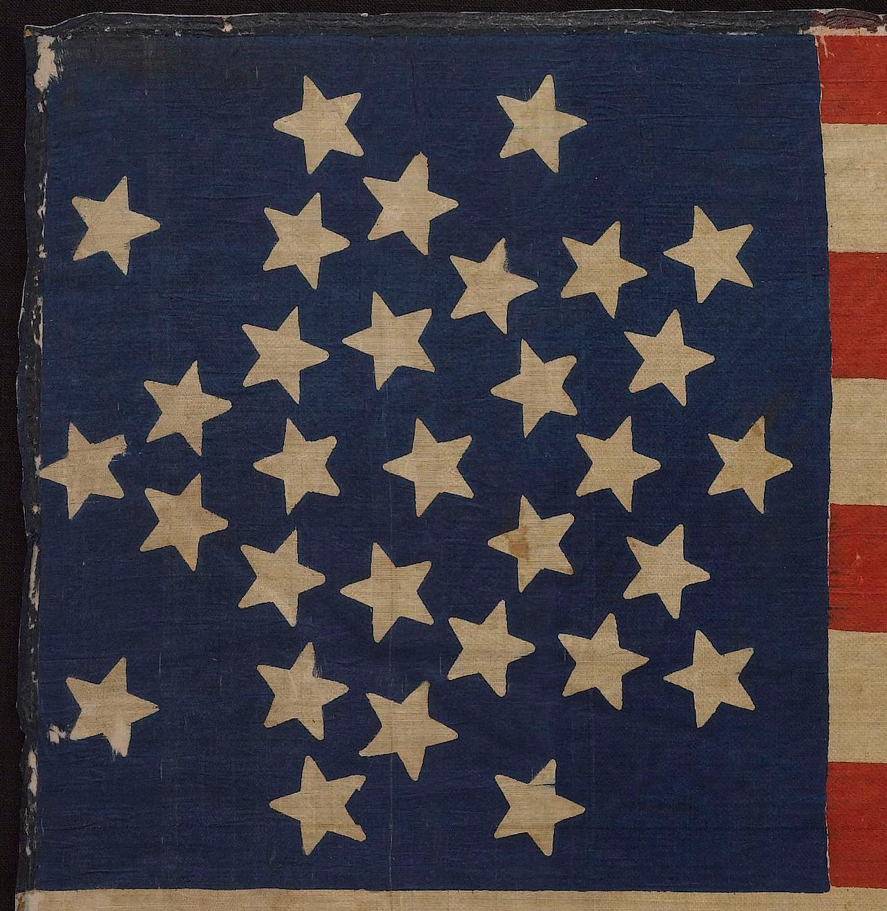 Bandera Americana Impresa de 31 Estrellas, Celebrando la Independencia del Estado de California, Circa 1850 en Bueno estado para la venta en Colorado Springs, CO