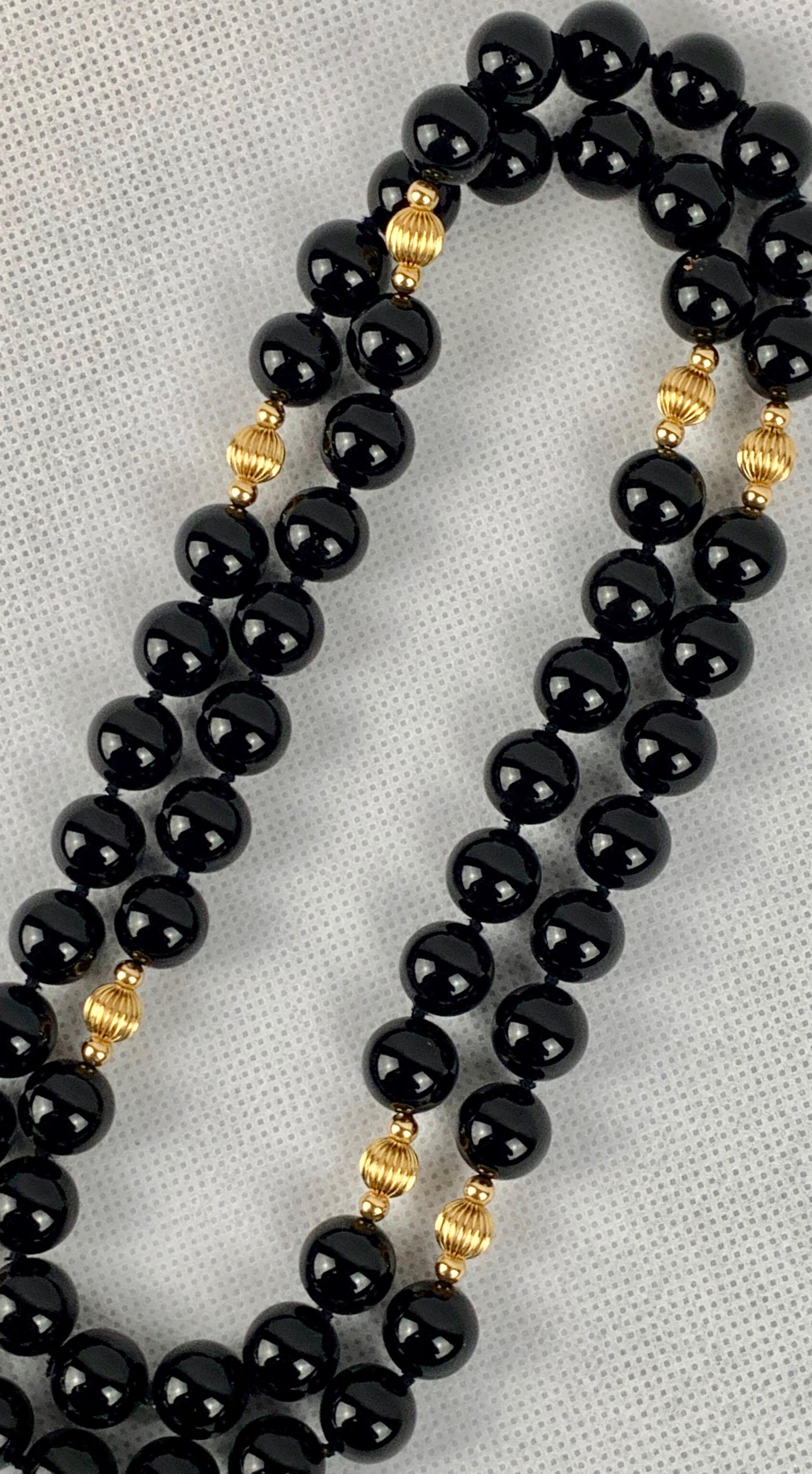 Contemporary Strand of Black Onyx and 14 Karat Gold Spacers