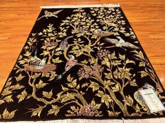 3'1" x 4'1" Classic Tabriz Hand-Knotted Wool & Silk Rug – Handmade Turkish Bird