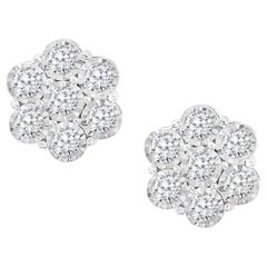 3.10 Carat, 7 Diamond Floral Cluster Flower Stud Earrings 14 Karat White Gold