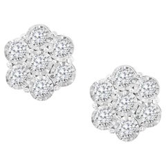 Orecchini a perno con fiori a grappolo floreale da 3,10 carati e 7 diamanti, oro bianco 14 carati