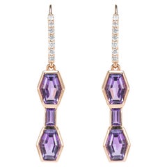 Sunita Nahata Amethyst 3.10ct. Pendants d'oreilles en 14KRG avec diamant.