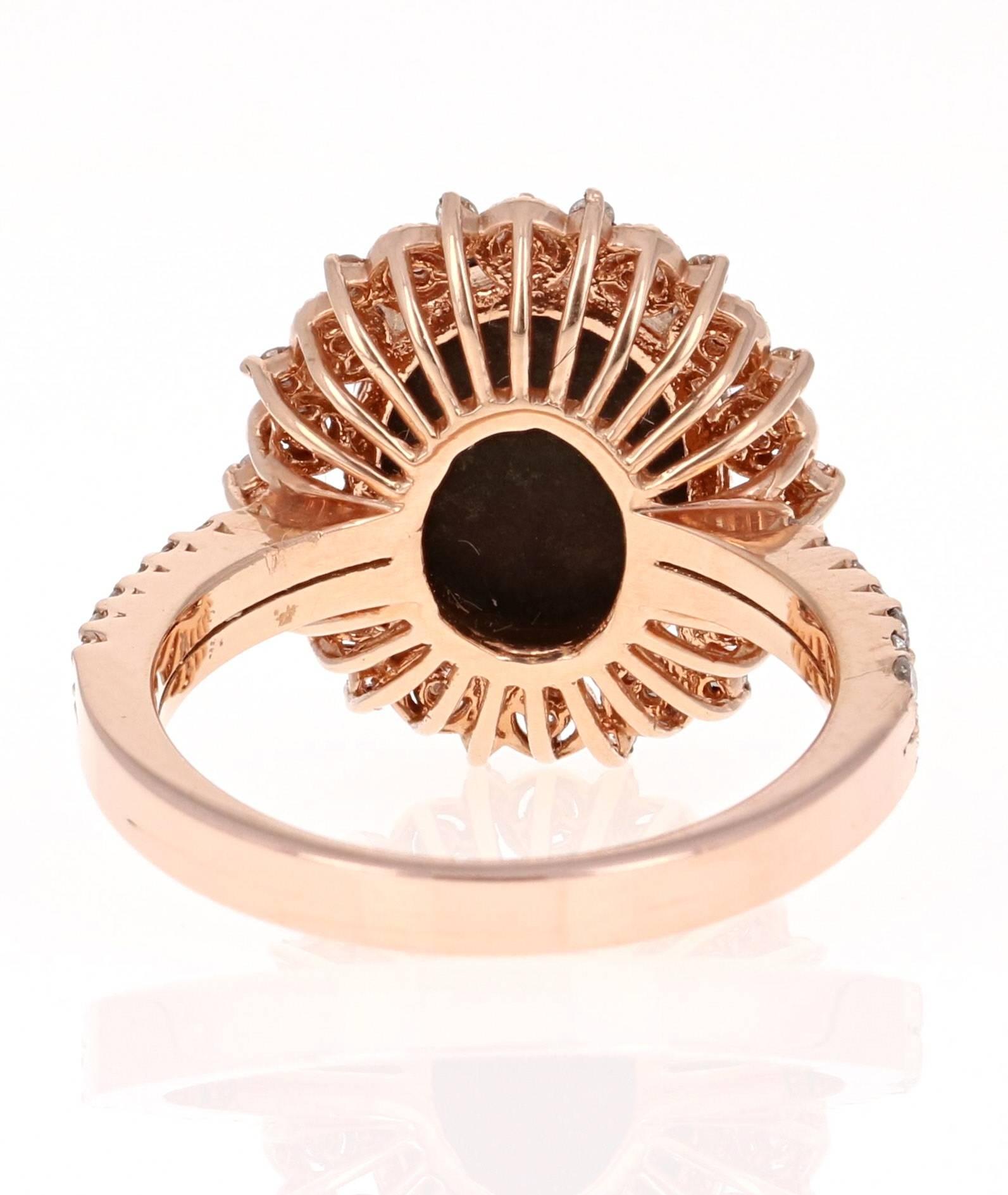 Contemporary 3.10 Carat Ammolite Diamond 14 Karat Rose Gold Cocktail Ring For Sale