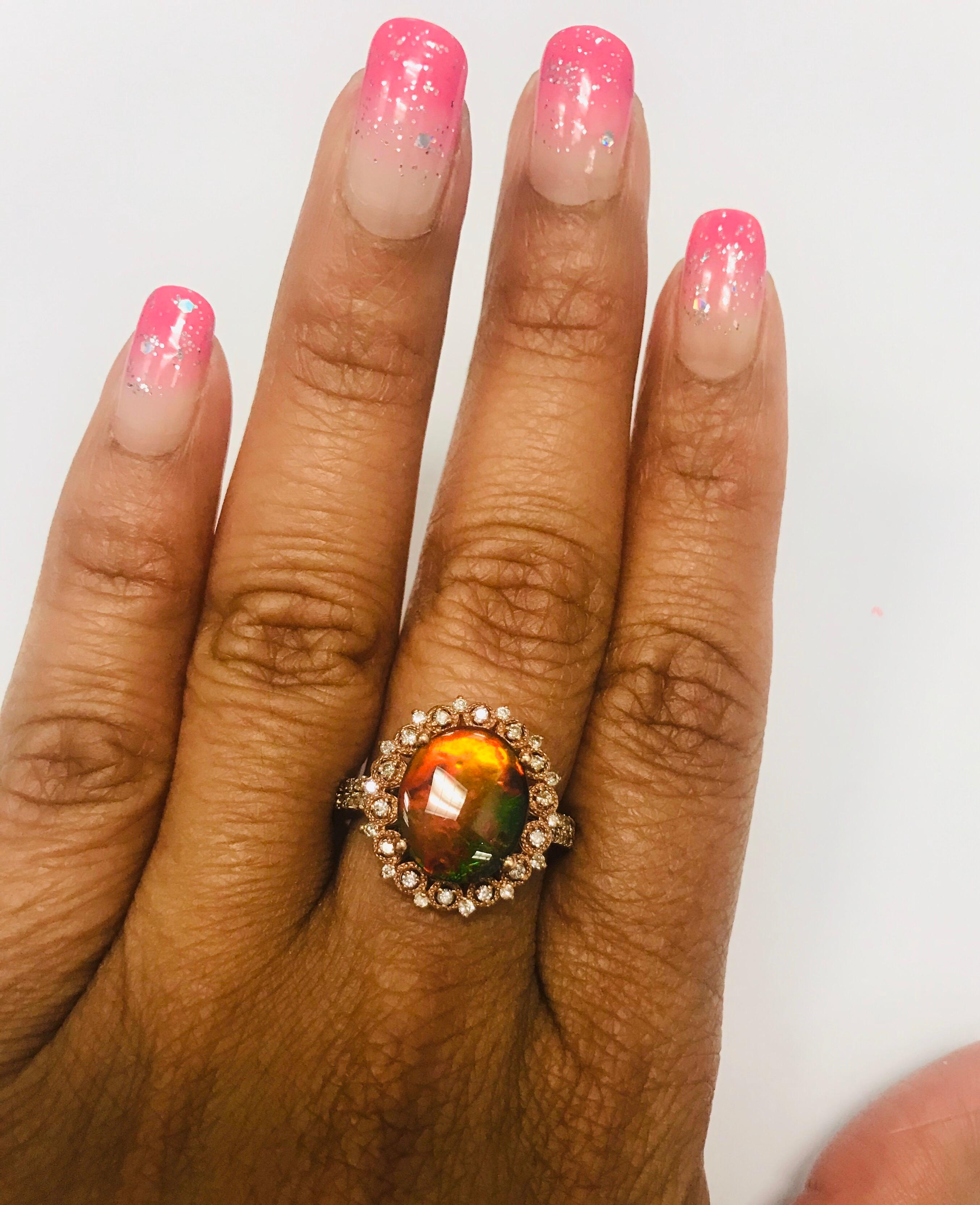 3.10 Carat Ammolite Diamond 14 Karat Rose Gold Cocktail Ring In New Condition For Sale In Los Angeles, CA
