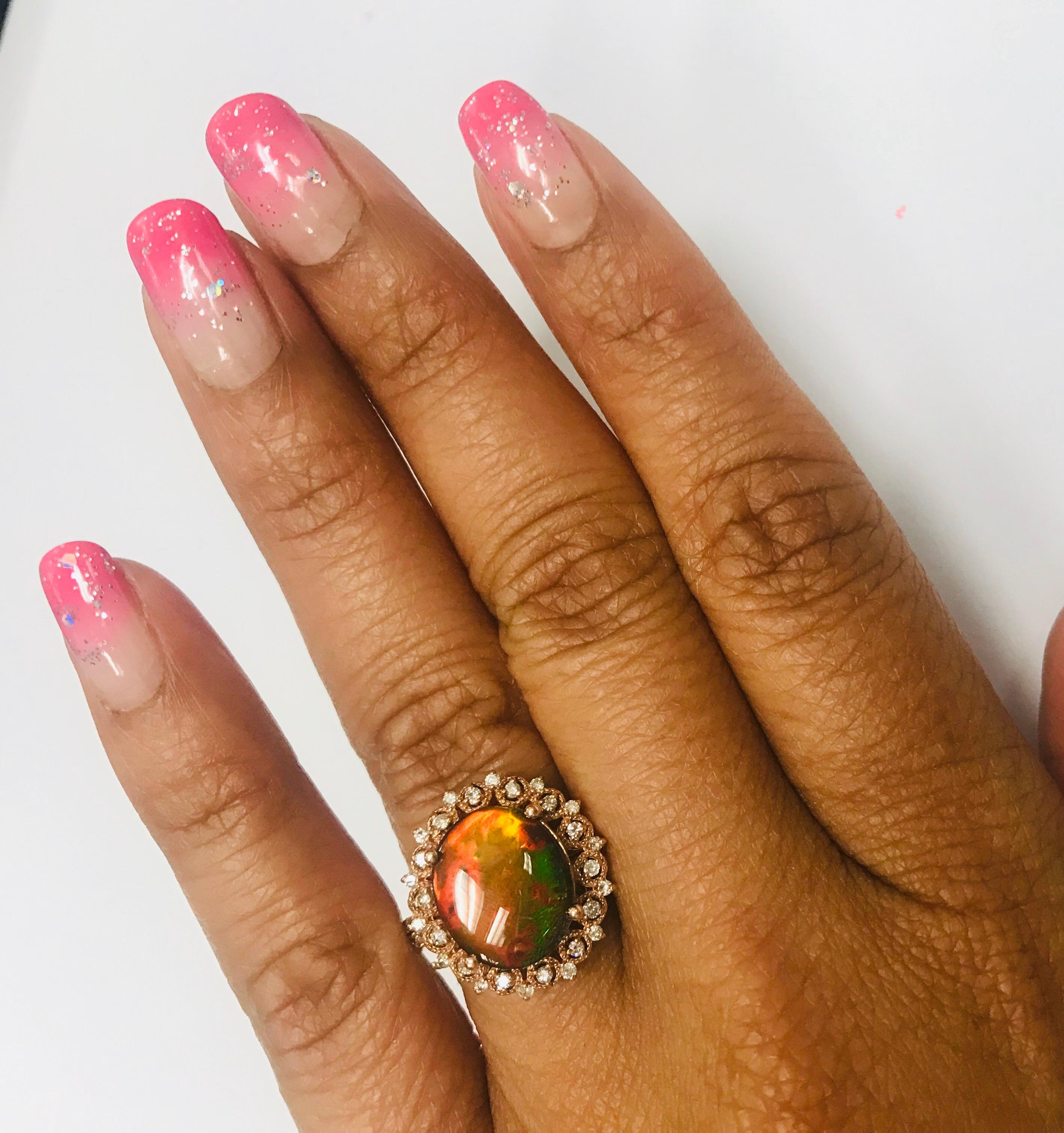 Women's 3.10 Carat Ammolite Diamond 14 Karat Rose Gold Cocktail Ring For Sale