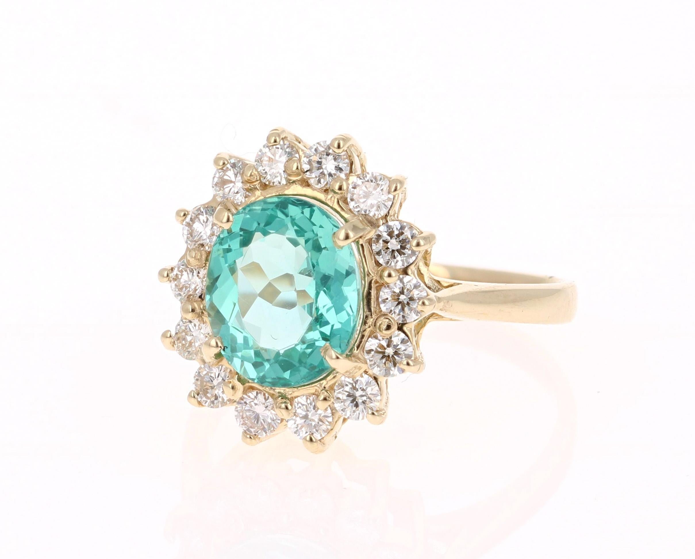 Modern 3.10 Carat Apatite Diamond 14 Karat Yellow Gold Bridal Ring