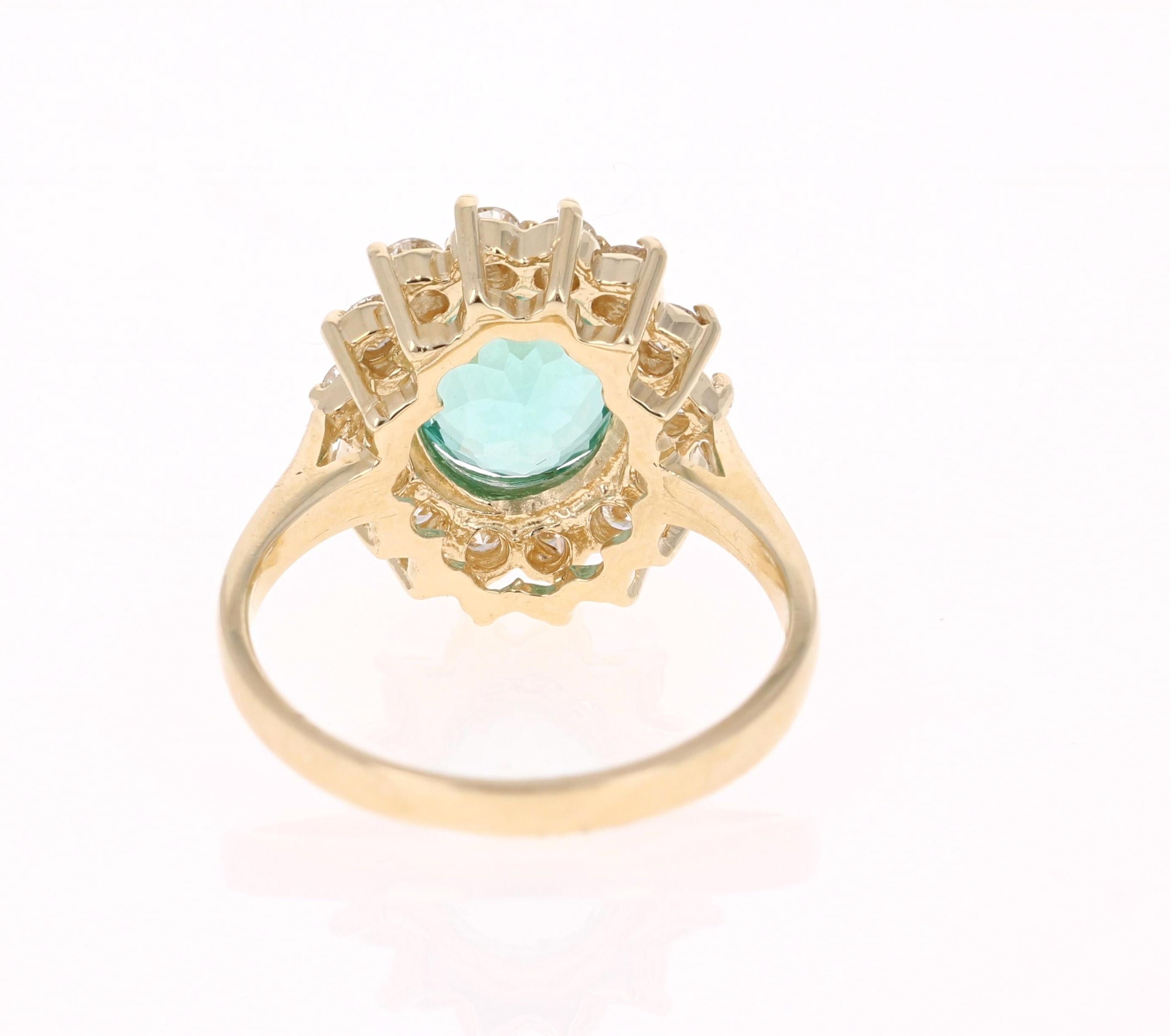 Oval Cut 3.10 Carat Apatite Diamond 14 Karat Yellow Gold Bridal Ring