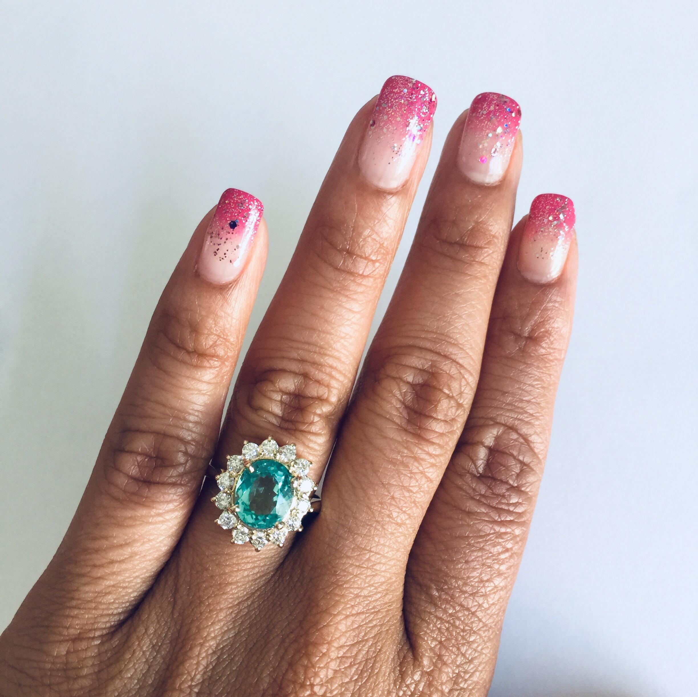 3.10 Carat Apatite Diamond 14 Karat Yellow Gold Bridal Ring In New Condition In Los Angeles, CA