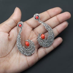 3.10 Carat Baguette Diamonds and Red Coral Earrings