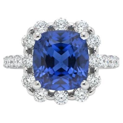 Anillo Halo de Zafiro Azul y Diamante de 3,10 Quilates