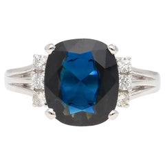 3.10 Carat Blue Sapphire and Diamond with Filigree Split Shank Band Ring