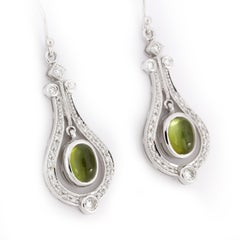 3.10 Carat Cabochon Peridot Diamond Drop Earrings