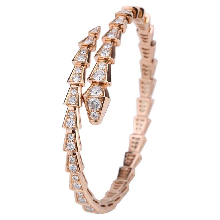 3.10 Carat Diamond 18k Rose Gold Snake Bracelet For Sale