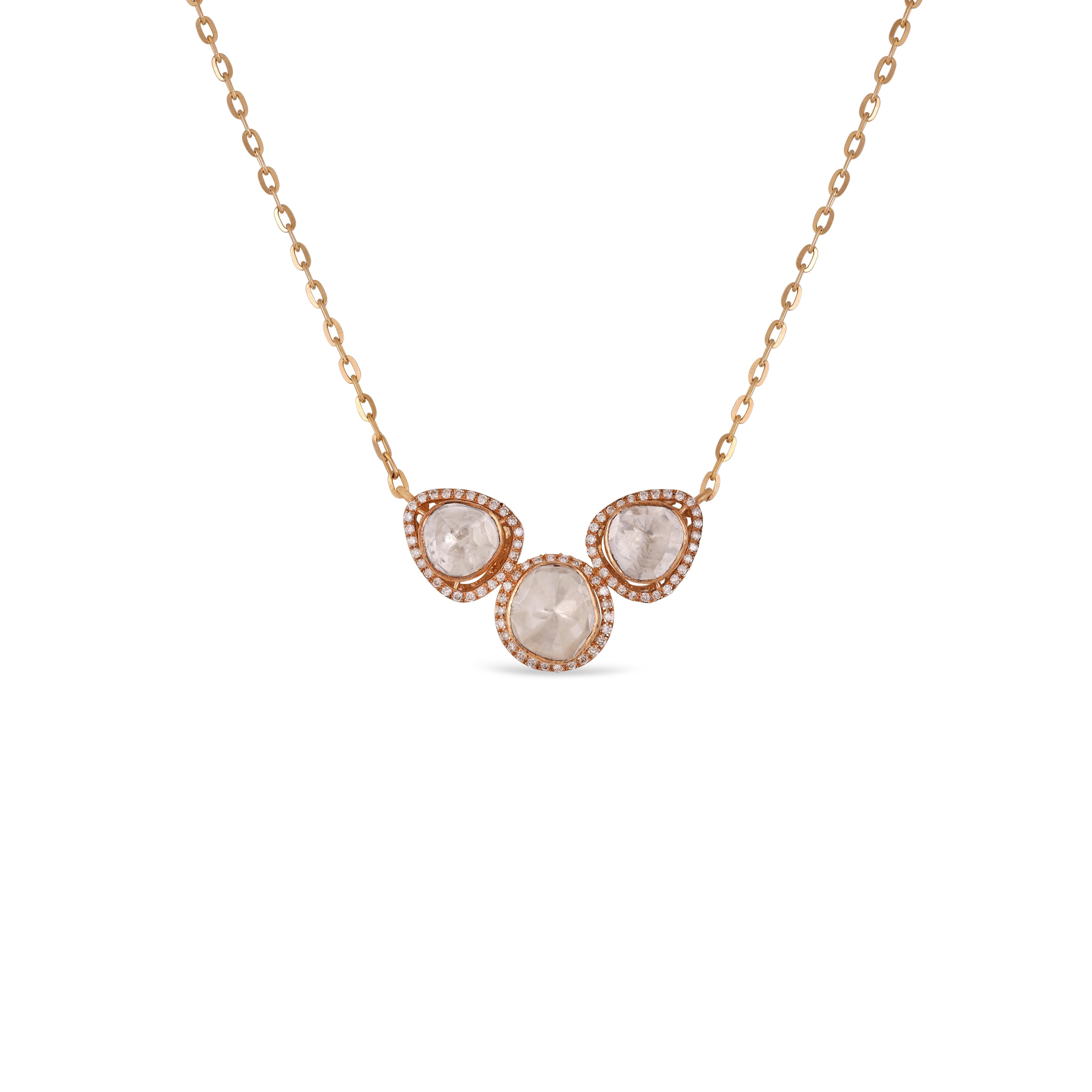 Modern 3.10 Carat Diamond Polky Pendant Necklace in 18 Karat Gold For Sale
