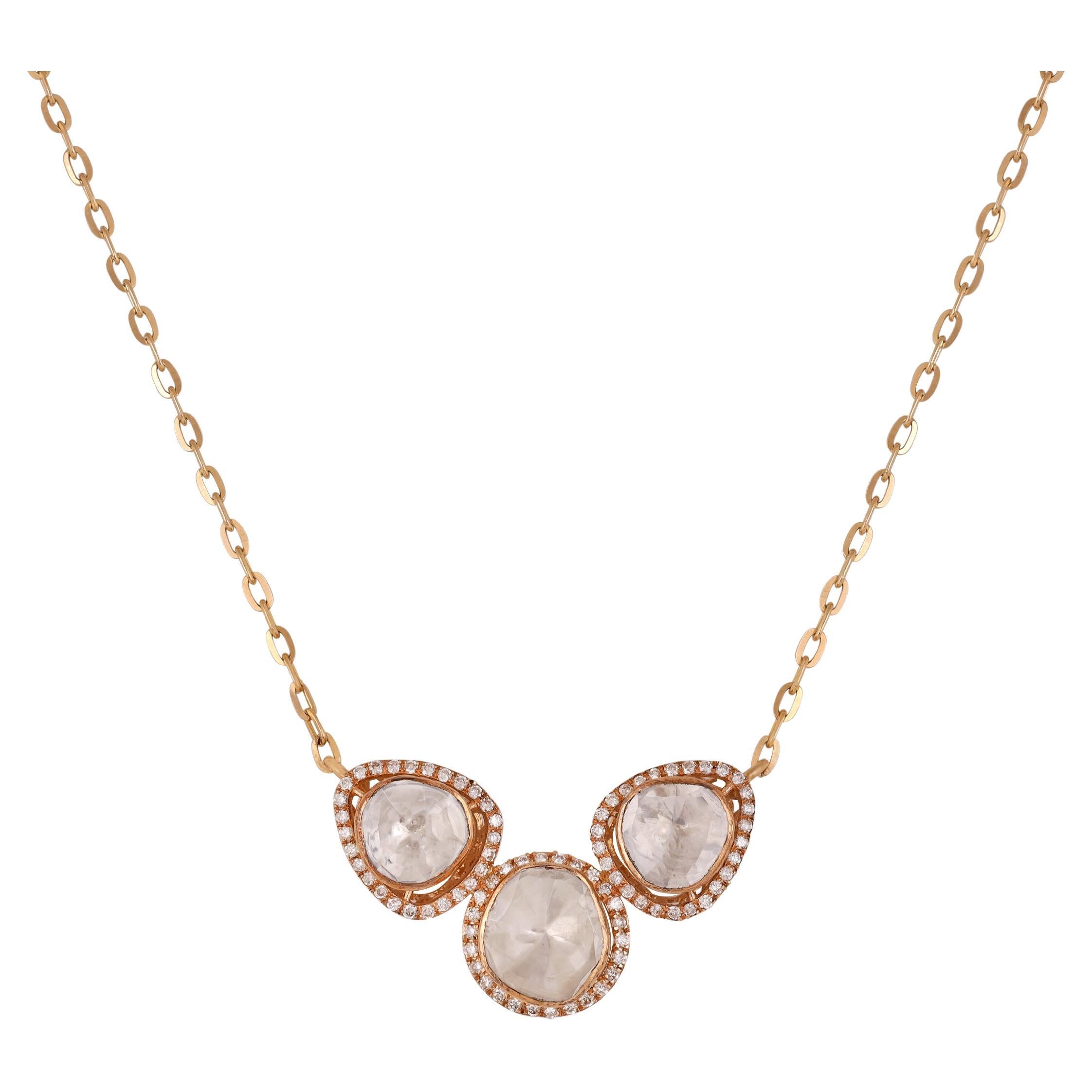 3.10 Carat Diamond Polky Pendant Necklace in 18 Karat Gold For Sale