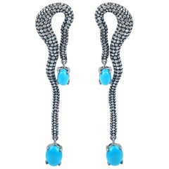 3.10 Carat Diamond Snake Earring with Sleeping Beauty Turquoise