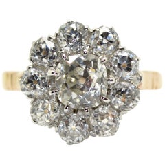 3.10 Carat diamonds 18 Karat Yellow Gold and Platinum Engagement Cluster Ring