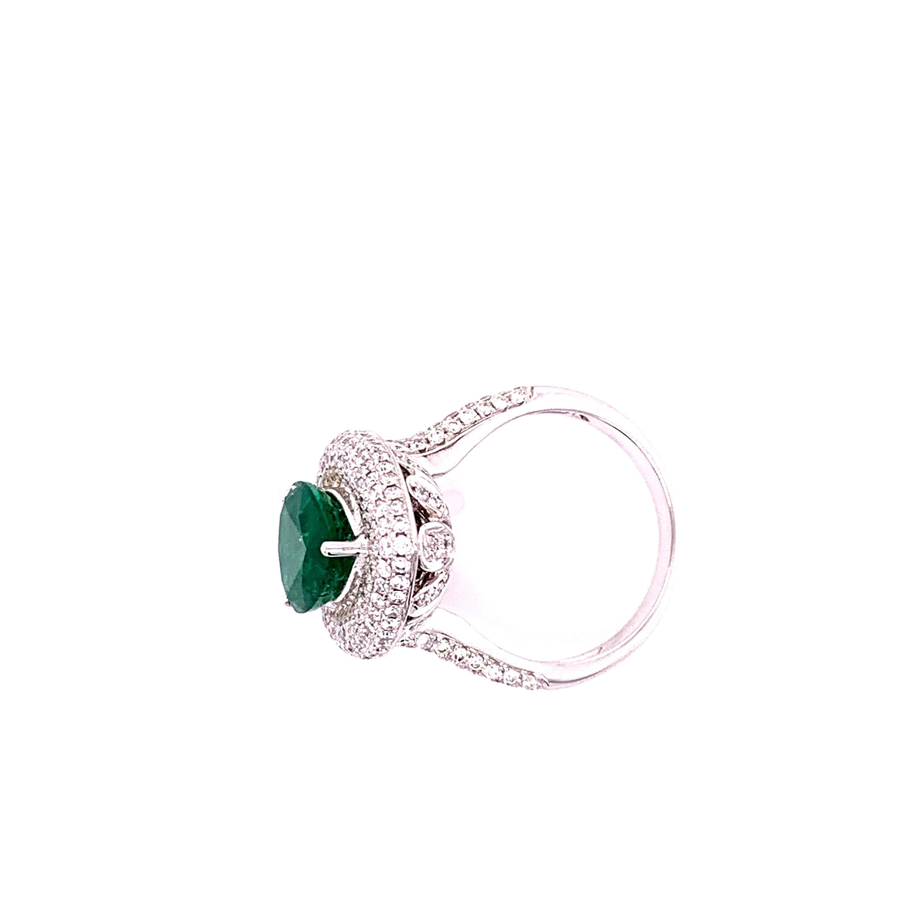 Pear Cut 3.10 Carat Emerald Diamond Cocktail Ring For Sale