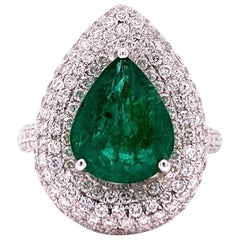 Used 3.10 Carat Emerald Diamond Cocktail Ring