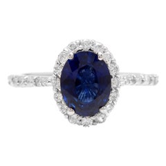 3,10 Karat exquisiter natürlicher blauer Saphir und Diamant 14 Karat massives Weißgold