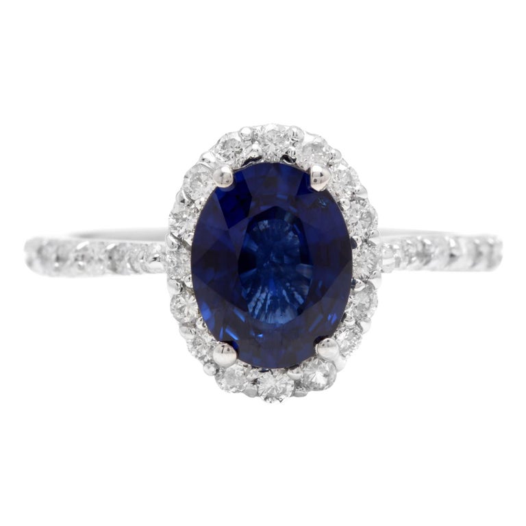 3.10 Carat Exquisite Natural Blue Sapphire and Diamond 14 Karat Solid ...