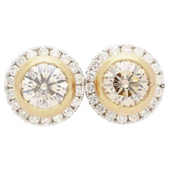 3.10 Carat Fancy Brown Diamond Bezel and Halo Stud Earrings 18K Gold