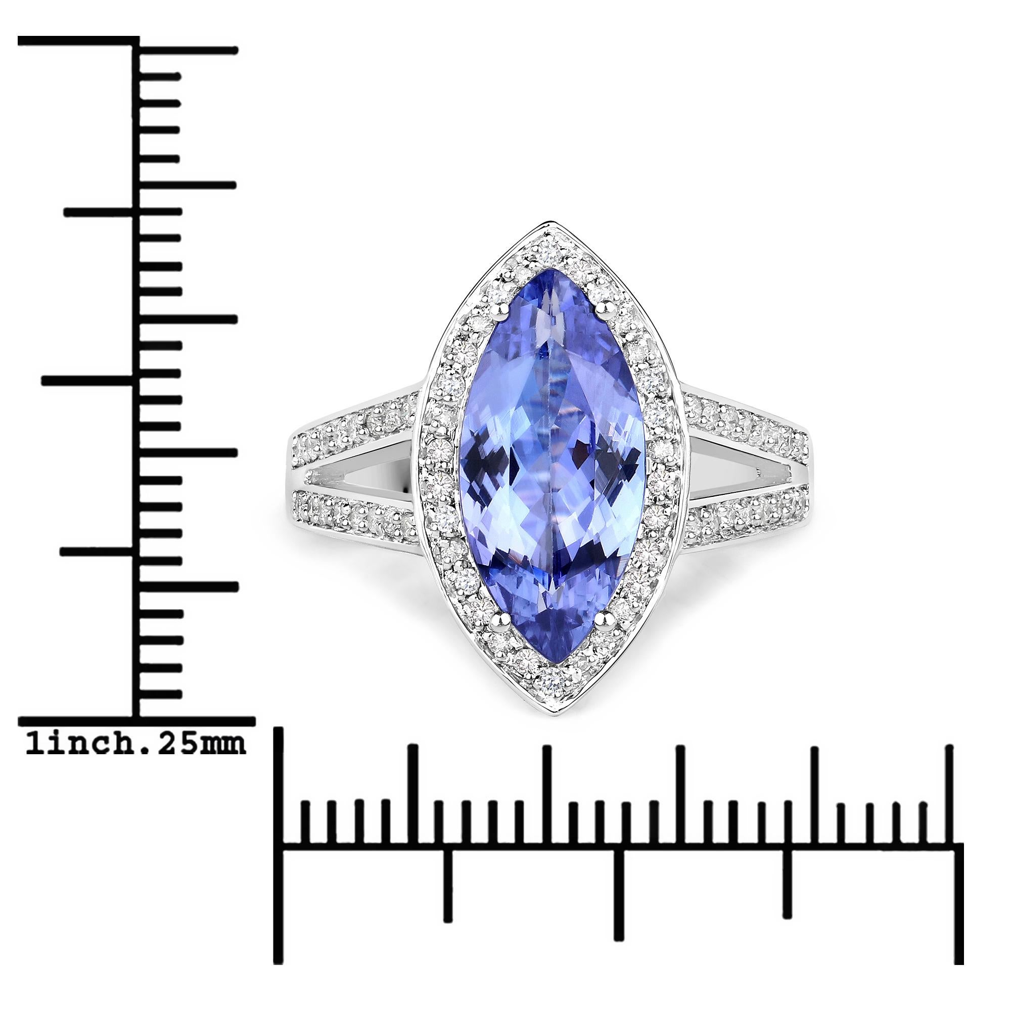 3.10 Carat Genuine Tanzanite and White Diamond 14 Karat White Gold Ring In New Condition In Great Neck, NY