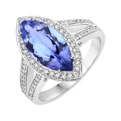 3.10 Carat Genuine Tanzanite and White Diamond 14 Karat White Gold Ring