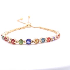 3.10 Carat Multi Color Sapphire Diamond Adjustable Bracelet 14 Karat Yellow Gold