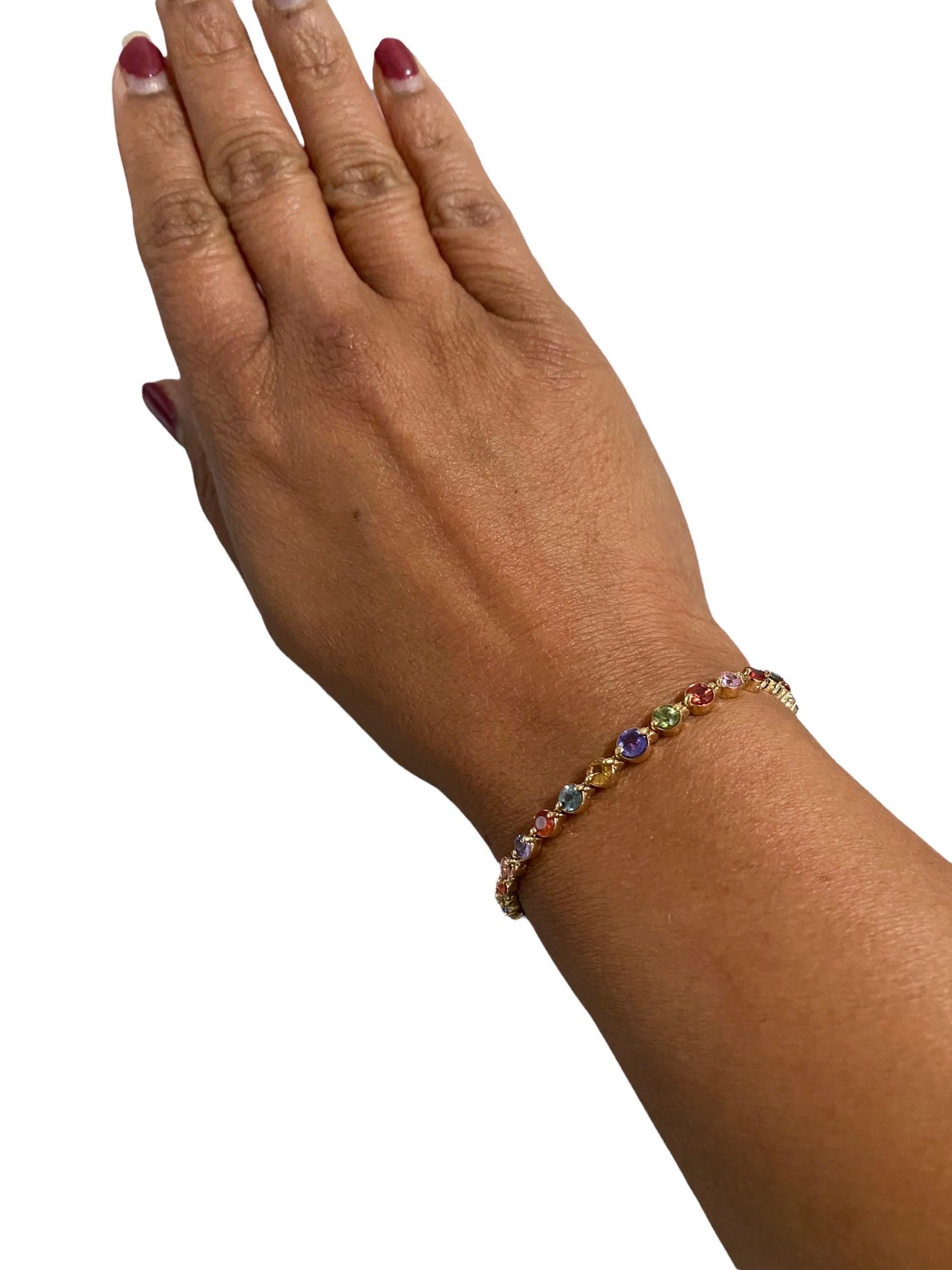 Women's 3.10 Carat Multi Color Sapphire Diamond Adjustable Bracelet 14 Karat Yellow Gold