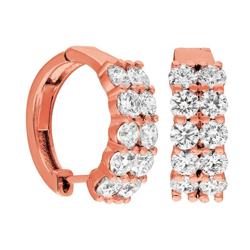 Contemporary 3.10 Carat Natural 2 Rows Diamond Hoop Earrings G SI 14 Karat Rose Gold For Sale