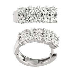 3.10 Carat Natural 2 Rows Diamond Hoop Earrings G SI 14 Karat White Gold