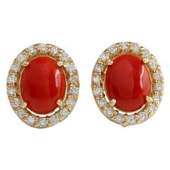 Coral Diamond Earrings In 14 Karat Yellow Gold