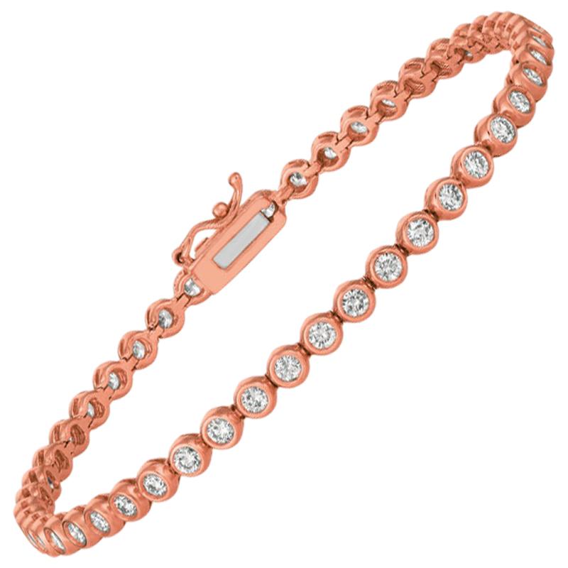 3.10 Carat Natural Diamond Bezel Bracelet G SI 14 Karat Rose Gold For Sale