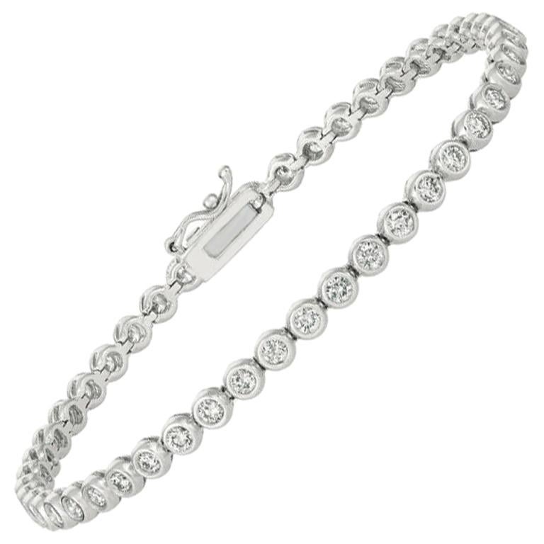 Bracelet à chaton en or blanc 14 carats avec diamants naturels de 3,10 carats G SI