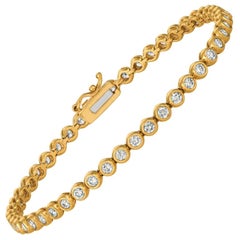 3.10 Carat Natural Diamond Bezel  Bracelet G SI 14 Karat Yellow Gold