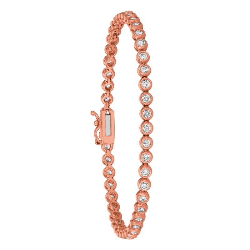 3,10 Karat natürliches Diamant-Lünettenarmband G SI 14 Karat Roségold (Rundschliff) im Angebot