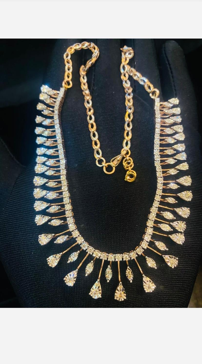 Women's 3.10 Carat Natural Diamonds Rosè Gold Necklace For Sale